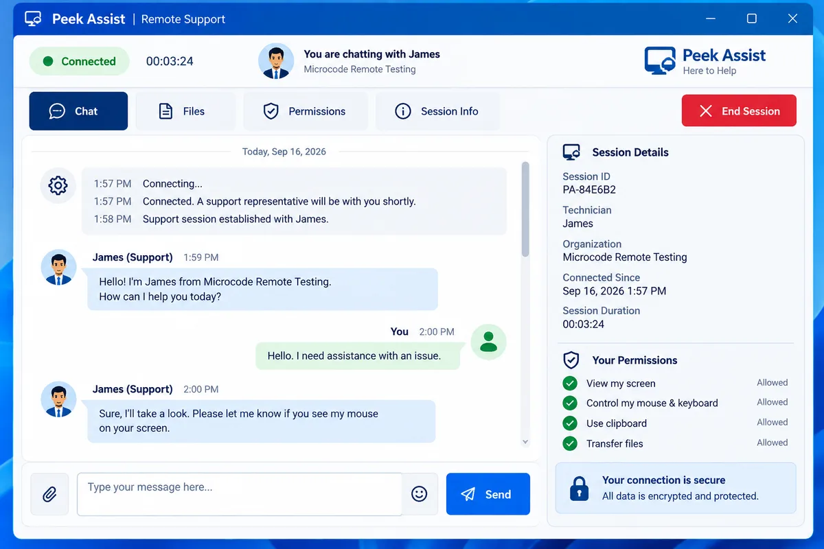 Peek Assist product interface illustrating remote access should be powerful, visible, and accountable.